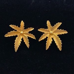 Vintage Leaf clip Earrings, signed